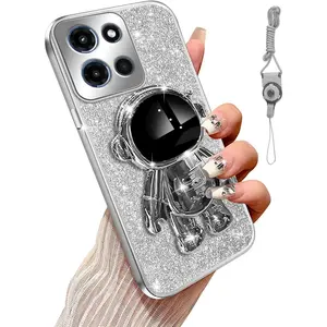 for Moto G Stylus 5g 2025 Phone Case with 6D Astronaut Stand Function Shockproof Protective Soft Bling Luxury Plating Cover Case for Motorola G Stylus 5g 2025, Silver
