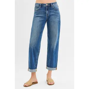RISEN Mid Rise Boyfriend Roll Up Jeans PG21211