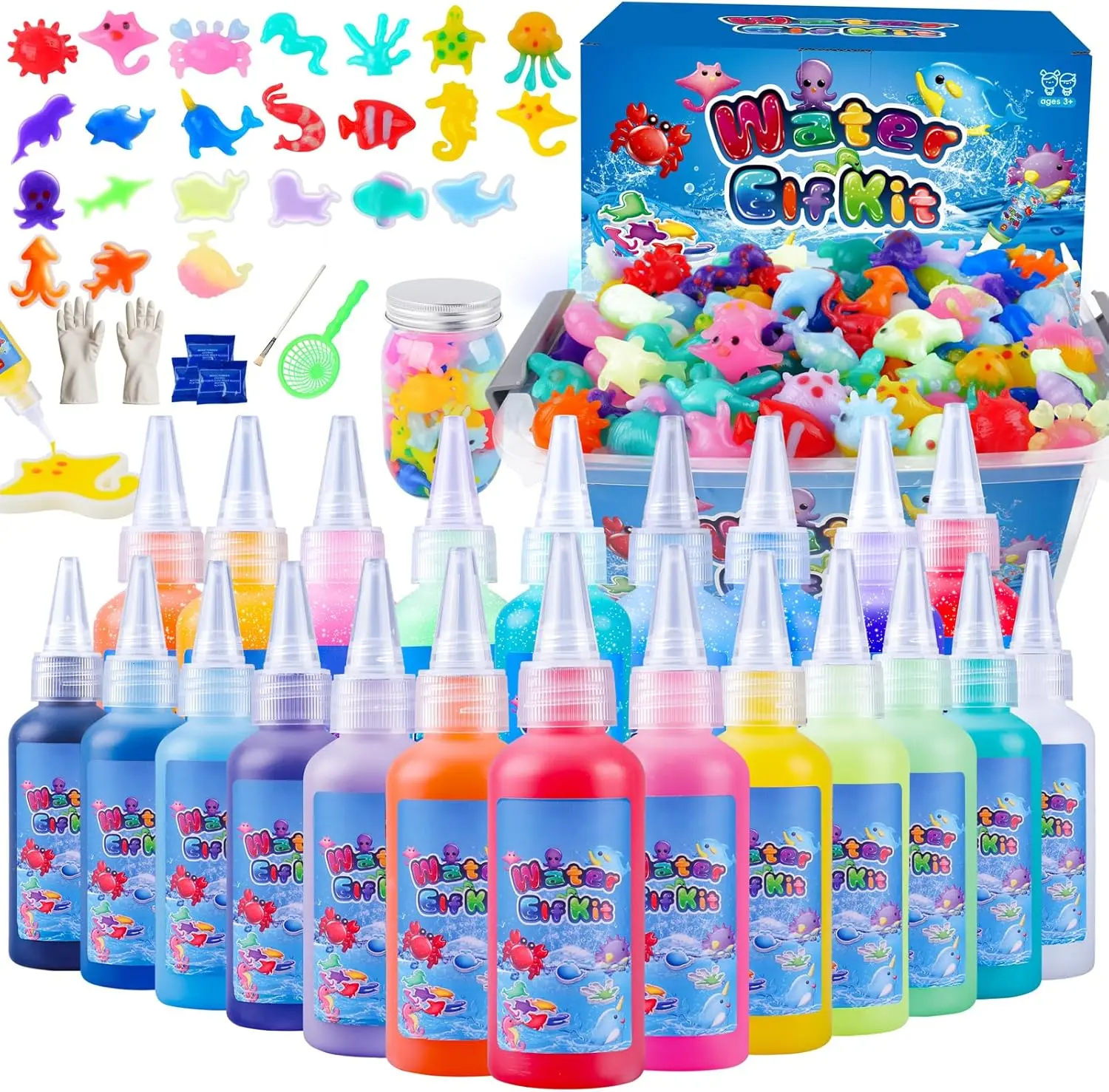 2026 Upgraded Magic Water Elf Toy Kit - Unisex Squishies, 20 Gels, 10 Molds, Sensory Gel Water Pets, DIY Crafts Kit, Party Favors, Gifts for Kids Ages 3+, 6-8 Years