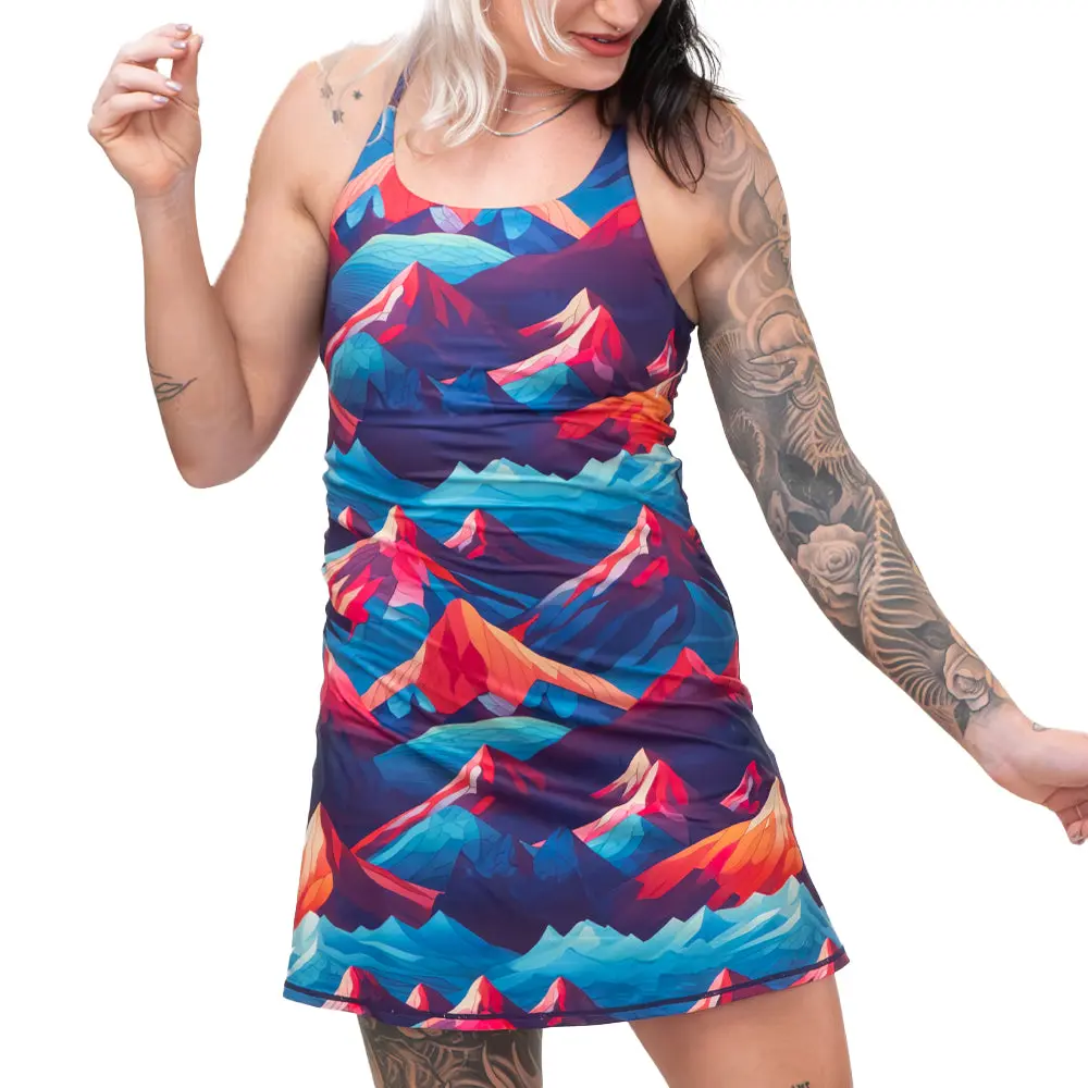 C V G Women's Elevate Limitless 2.0 Sporty Chic Dress with Built-in Playsuit & Pockets - Colorful Design with Crisscross Straps for Going Out, Brunch Outfits