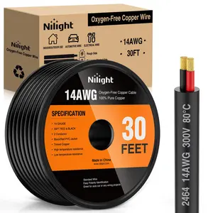 Nilight 30FT 14AWG Oxygen-Free Copper Electrical Wire - Red-Black Stranded PVC 2-Conductor Parallel Cord, 300V DC Safe Flexible Cable for LED Lights, Home & Automotive Use