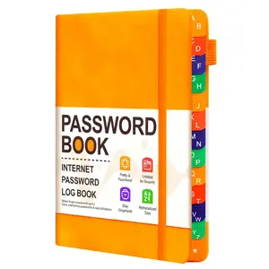 B6 Password Book with A-Z Index Tabs, Premium Leatherette Cover Password Logbook with Elastic Band, Internet Address & Contact Organizer, No Bleed Paper, Minimalist Journal for Home & Office