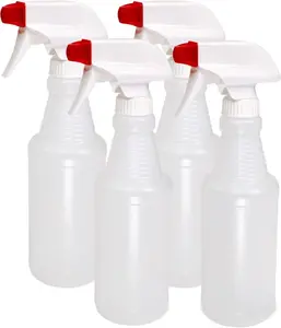 Commercial plastic spray bottle, 4 bags of 16 Oz heavy duty leak free air can be refilled with spray bottle spray stream, used for cleaning solution, plants, hair, bleach, vinegar safety.