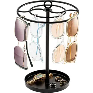 Sunglasses Organizer Glasses Holder Eyeglasses Stand, Upgraded Large Capacity Sunglass Storage with Metal Frame and Base, 360 Rotating Eyewear Display Rack for Tabletop, Up to 20 Pairs -Black