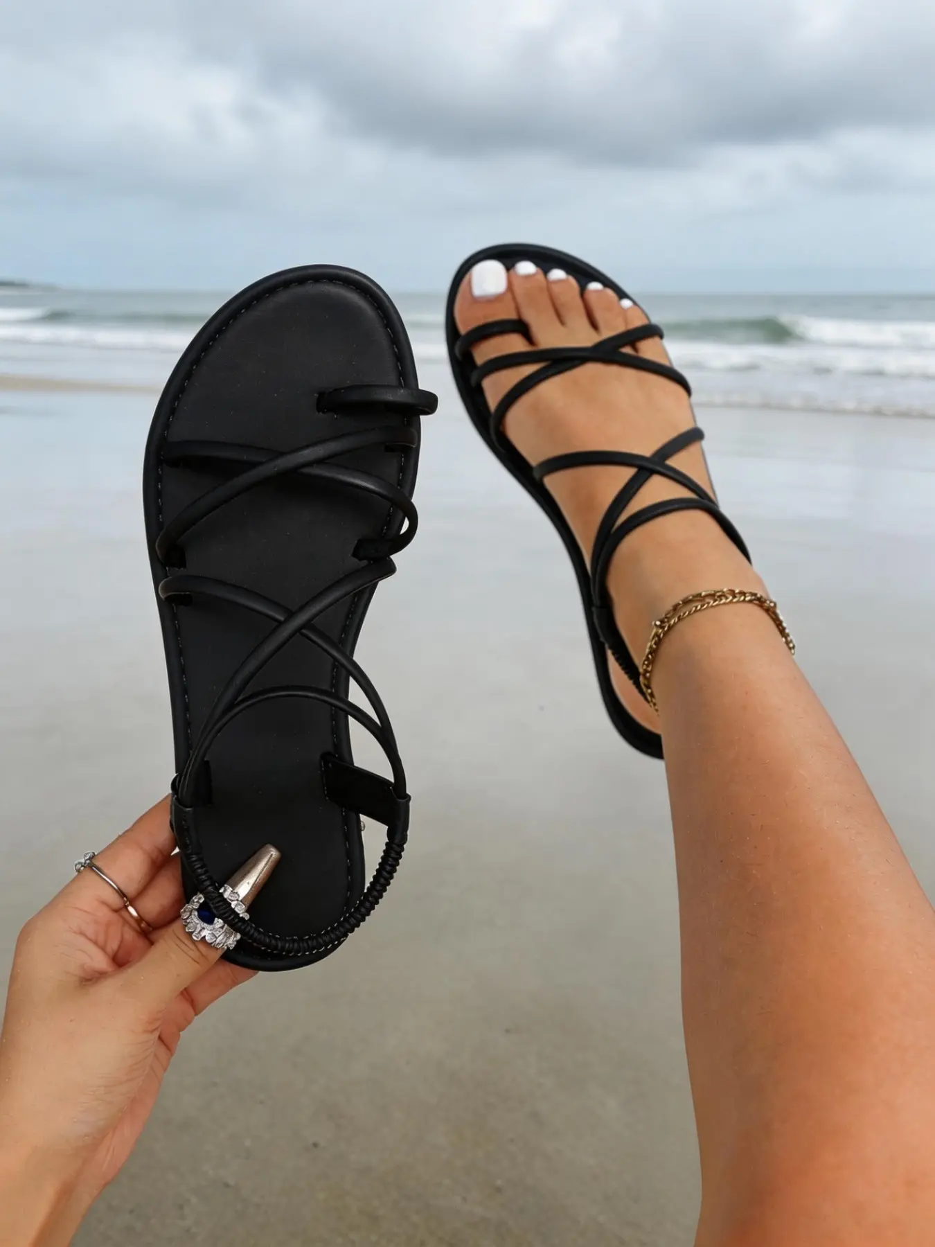 Cross Strap PU Leather Sandals for Women, Summer Soft Flat Sole, Vacation Versatile Beach Shoes, Comfortable and Stylish Footwear, Elegant Fashionable Sandals
