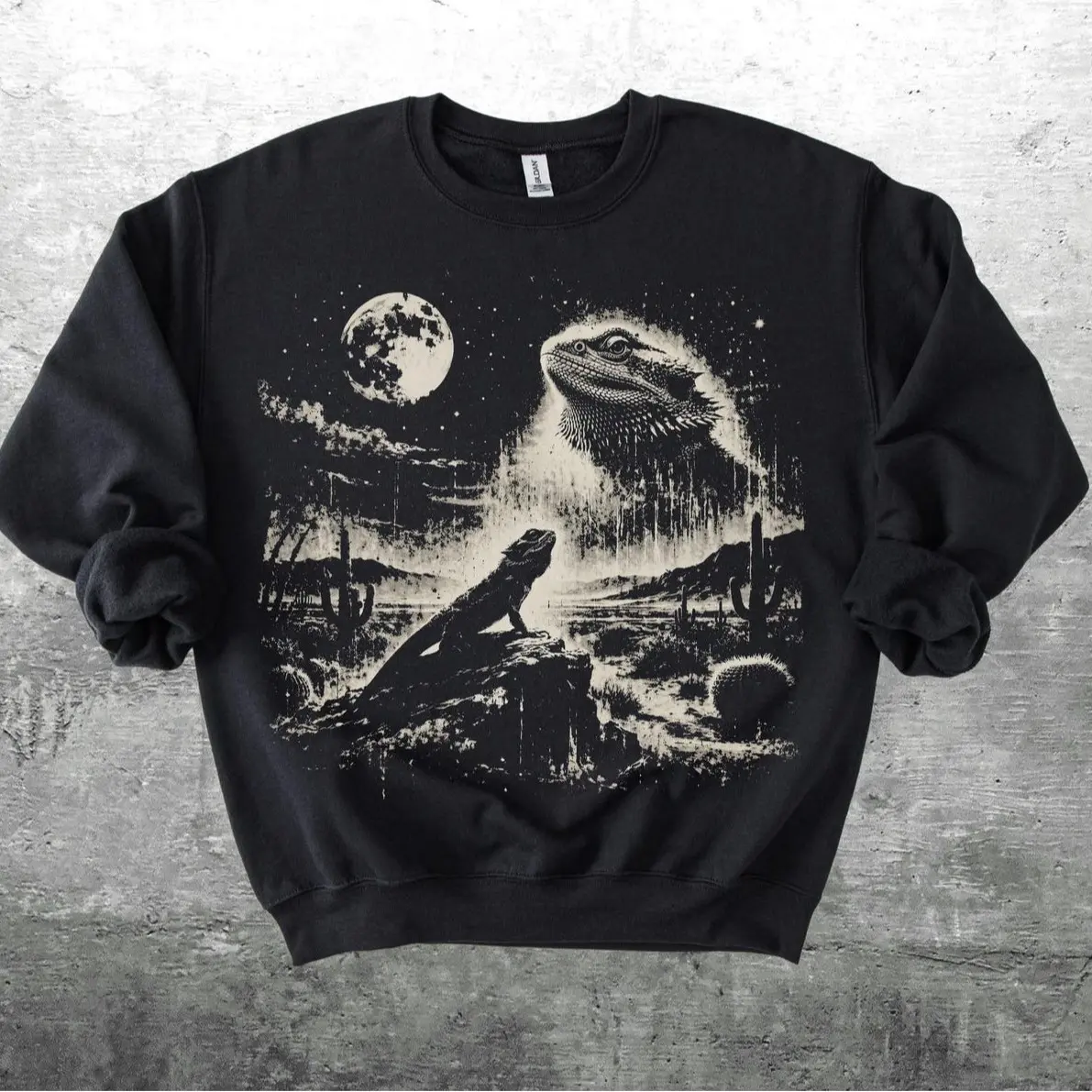 Vintage Bearded Dragon Desert Full Moon Graphic Sweatshirt And T-Shirt | Reptile Lover Terrarium Aesthetic Graphic Pullover Lizard Owner Gift