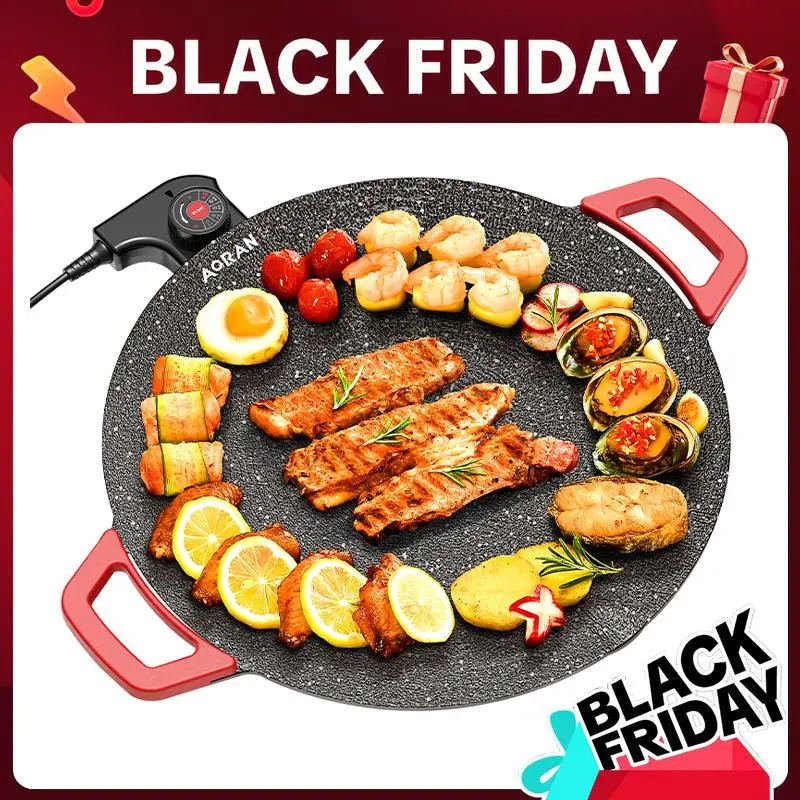 AORAN LIVE 1500W Portable Electric Korean Smokeless Non-stick Indoor Grill Pan - 1 Get 6 Complete Barbecue Gift Set, Adjustable Temp Control, Universal Fry Griddle, Portable Barbecue Grill, Home Cooking Kitchen Gadget