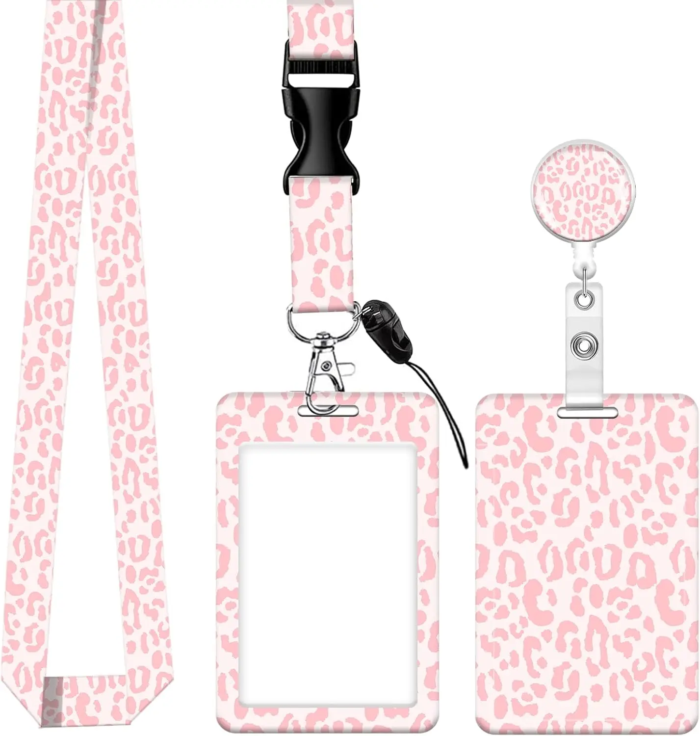 Leopard Print Adorable Retractable Reel ID Badge Holder - 29 Inches 360-Degree Twirl Metal-Plastic Lanyard, Detachable Unisex Adjustable Printed Pattern Holder for Nurses, Concerts (Pink), Husband