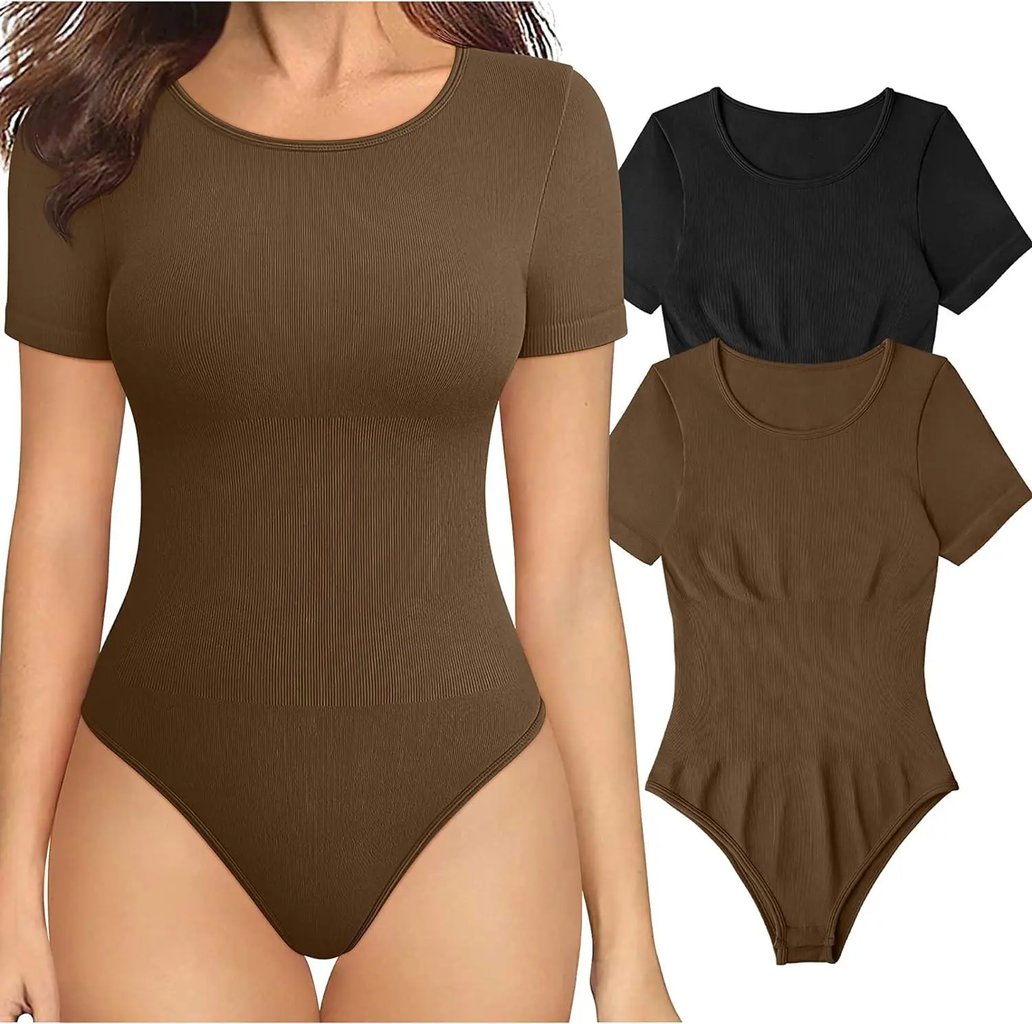 Trendy Seamless Ribbed Bodysuit | Short Sleeve Square-Neck Essential Top