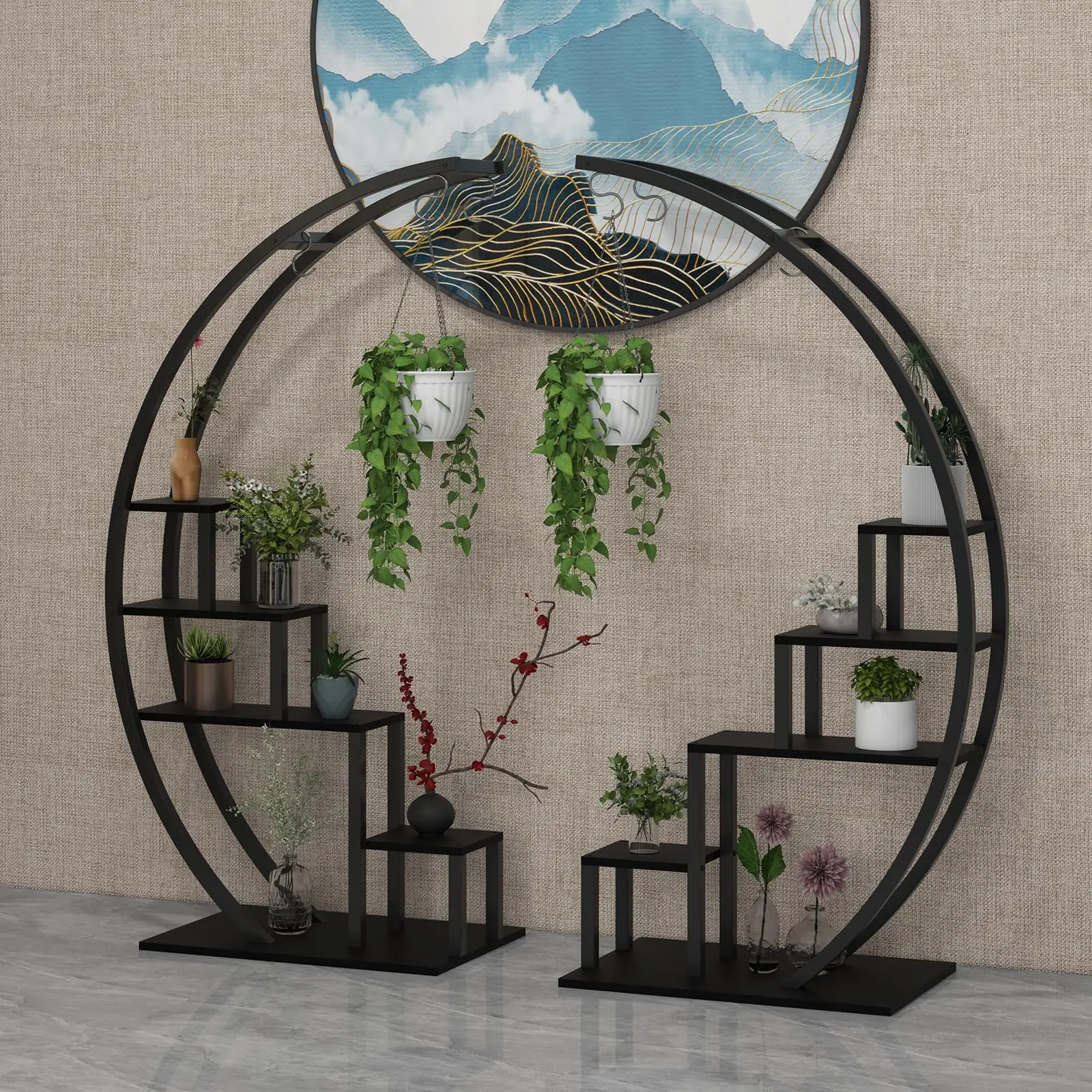 Garvee 2-Pack Black Curved Half-Moon 5-Tier Tall Metal Plant Shelf with Hooks, 43 lb Capacity, Quick Assembly, Instruction Manual, for Bedrooms, Outdoor Covered Patios, Dining Rooms, Home Garden Flower Pots & Planters
