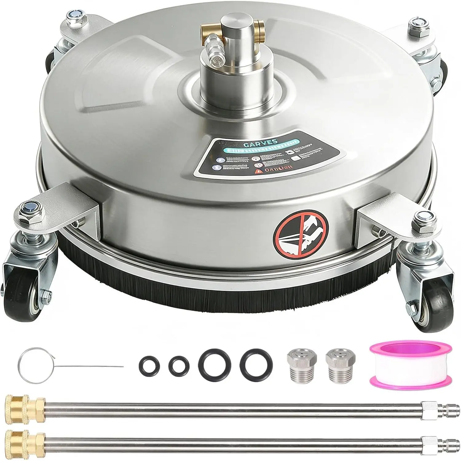 16.5" Pressure Washer Surface Cleaner with 4 Wheels, Stainless Steel Surface Cleaner for Pressure Washer Attachment for Patio, Sidewalk, Deck and Driveways, Heavy Duty Cleaning, High Pressure Washer