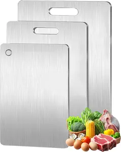 Titanium Cutting Board Set of 3, 2025 New Upgrade 100% Pure Titanium Cutting Boards for Kitchen, Double Sided Food-Grade Cutting Board for Cutting Meats, Fruits and Vegetables Yinianjiaju