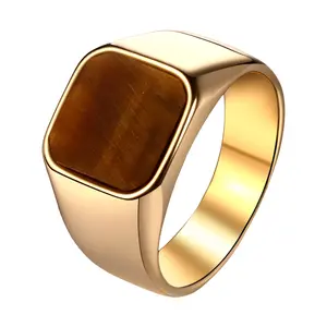 OIDEA Men's Square Tiger's Eye Signet Ring - Stainless Steel Gemstone Band, Non Tarnish Jewelry, Metal Coated, Minimalist Versatile Men's Accessories, Comfortable Fit, Everyday Casual Wear, Anniversary Gift summerwins