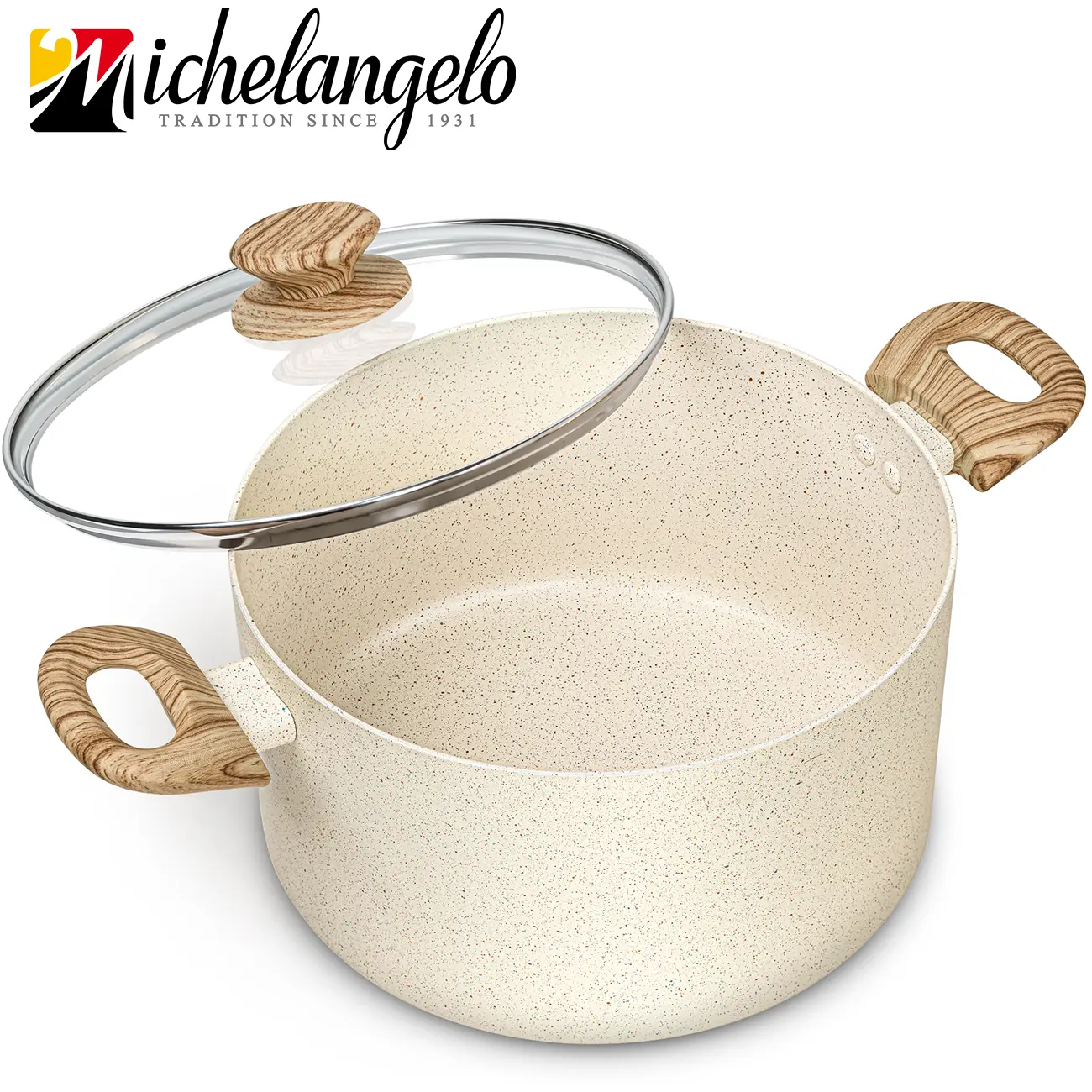 MICHELANGELO Stock Pot with Lid, Nonstick Soup Pot with Stay-Cool Handle, Induction Compatible Cooking Pot, White Granite, 5/6/8/10 Qt for Everyday Cooking