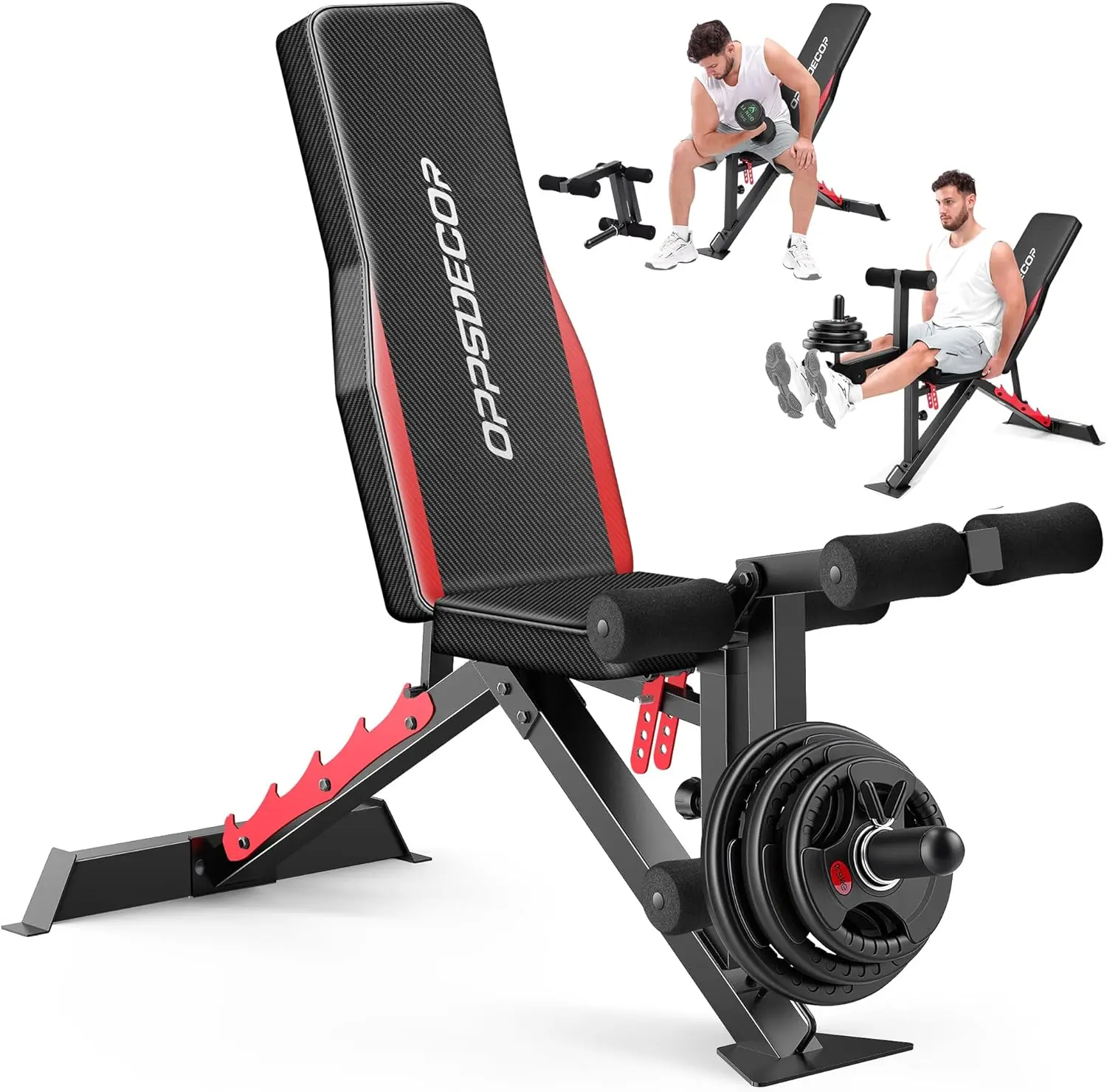 【Live Only】OppsDecor 1200LBS Weight Bench, Adjustable Incline/Flat Bench Press with Wide-Range Leg Extension & Curl (Full Range Motion), Wheels & Handle for Home Gym Strength Training,summervibes outdoorfun,father'sdaygifts