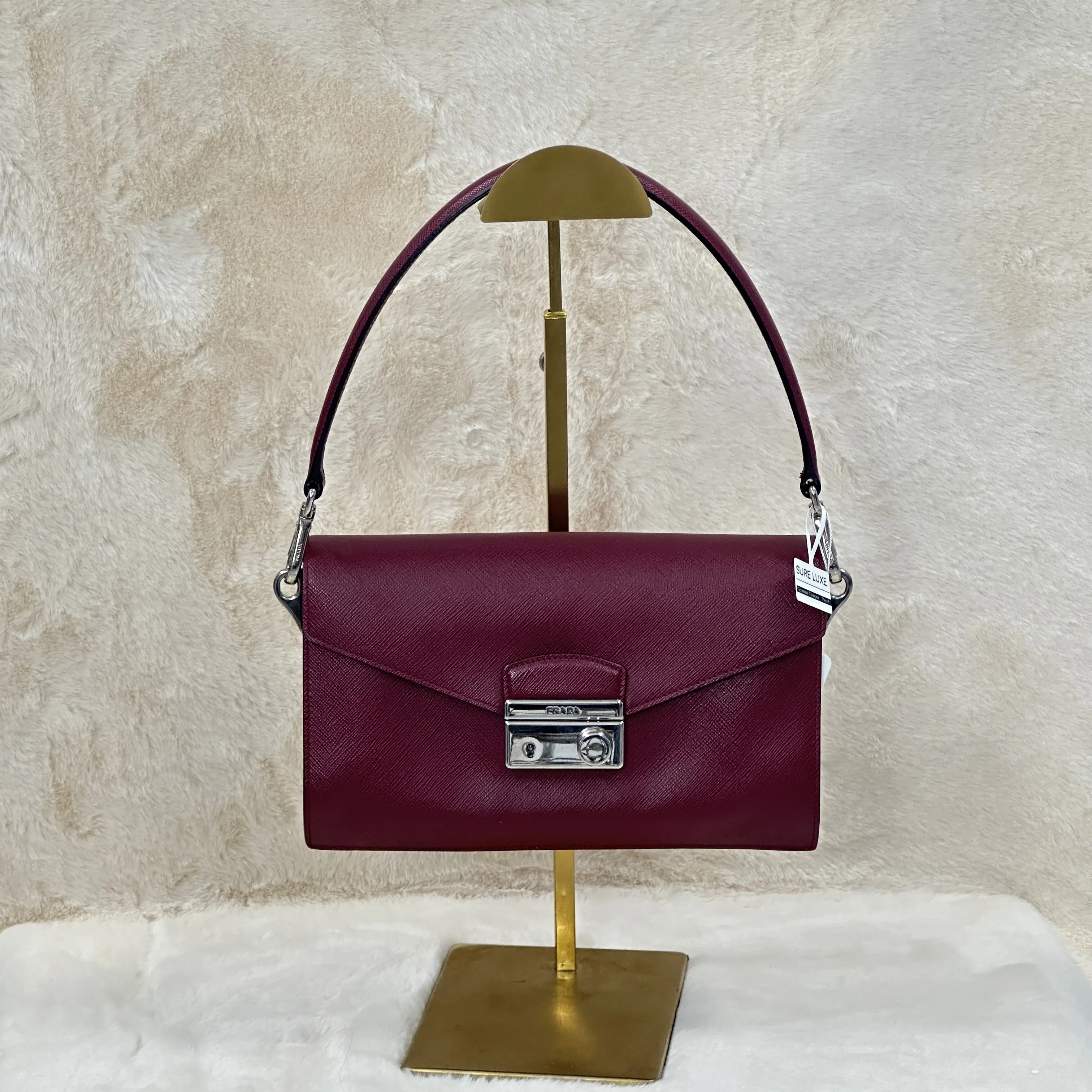 Pre-owned PRADA Saffiano Lux Sound Bag A101394 High Quality Leather Bag, Fashionable Purse, Everyday Clutch & Wristlet