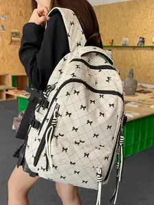 New Cute Style Corduroy Backpack with Bowknot, College Student Unisex Shoulder Bag, Korean Version School Backpack for Middle and High School