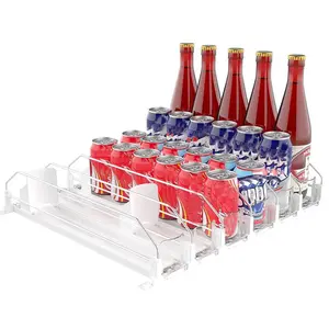 Drink Organizer for Fridge, 1 Count Automatic Pusher Soda Can Organizer, Adjustable Width Refrigerator Storage Rack, Kitchen Storage Organizer