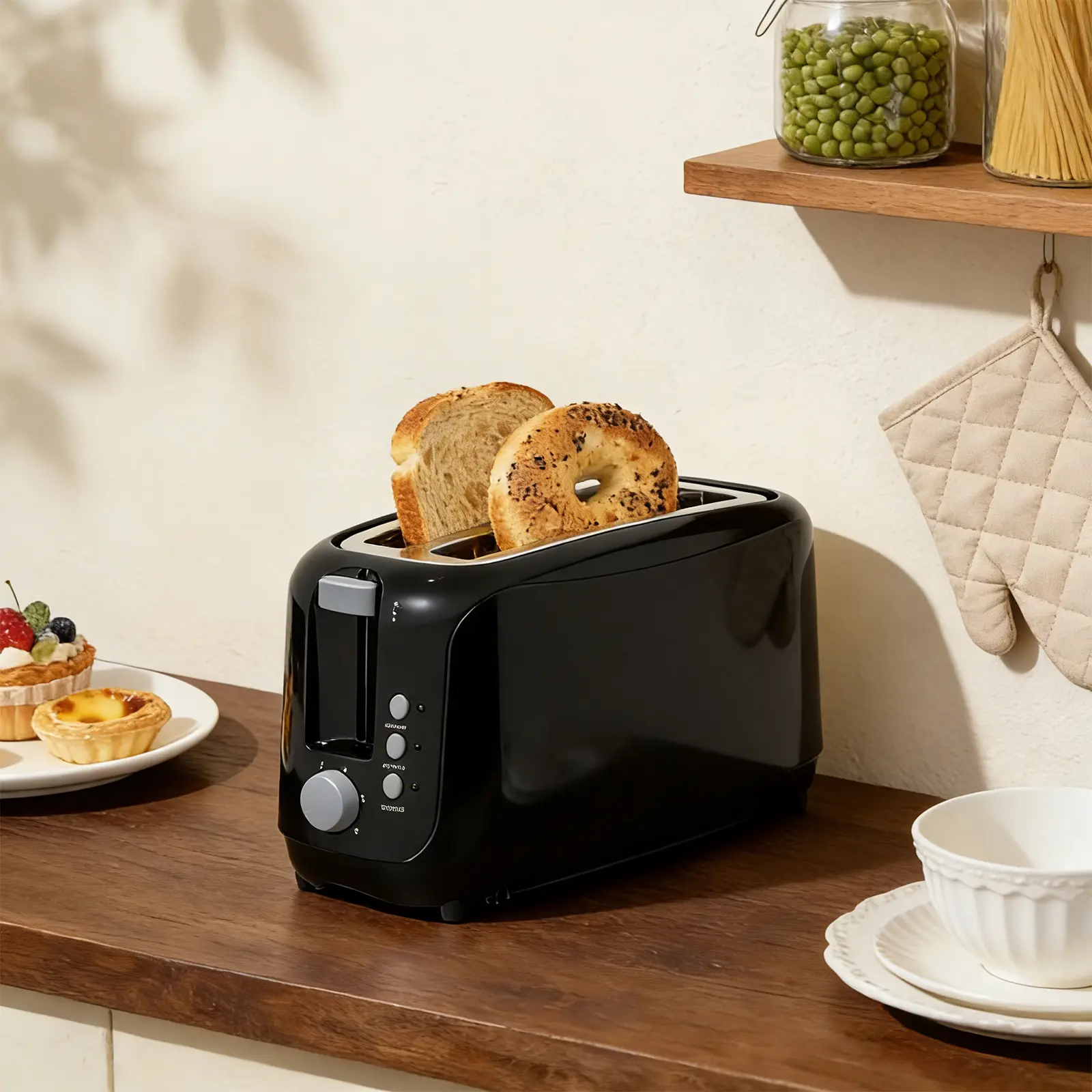 4 Slice Toaster, Extra Wide Slots Bread Toaster with 6 Shade Settings, Bagel/Cancel/Defrost/Reheat Functions, Removable Crumb Tray, Auto Shut-Off, Black