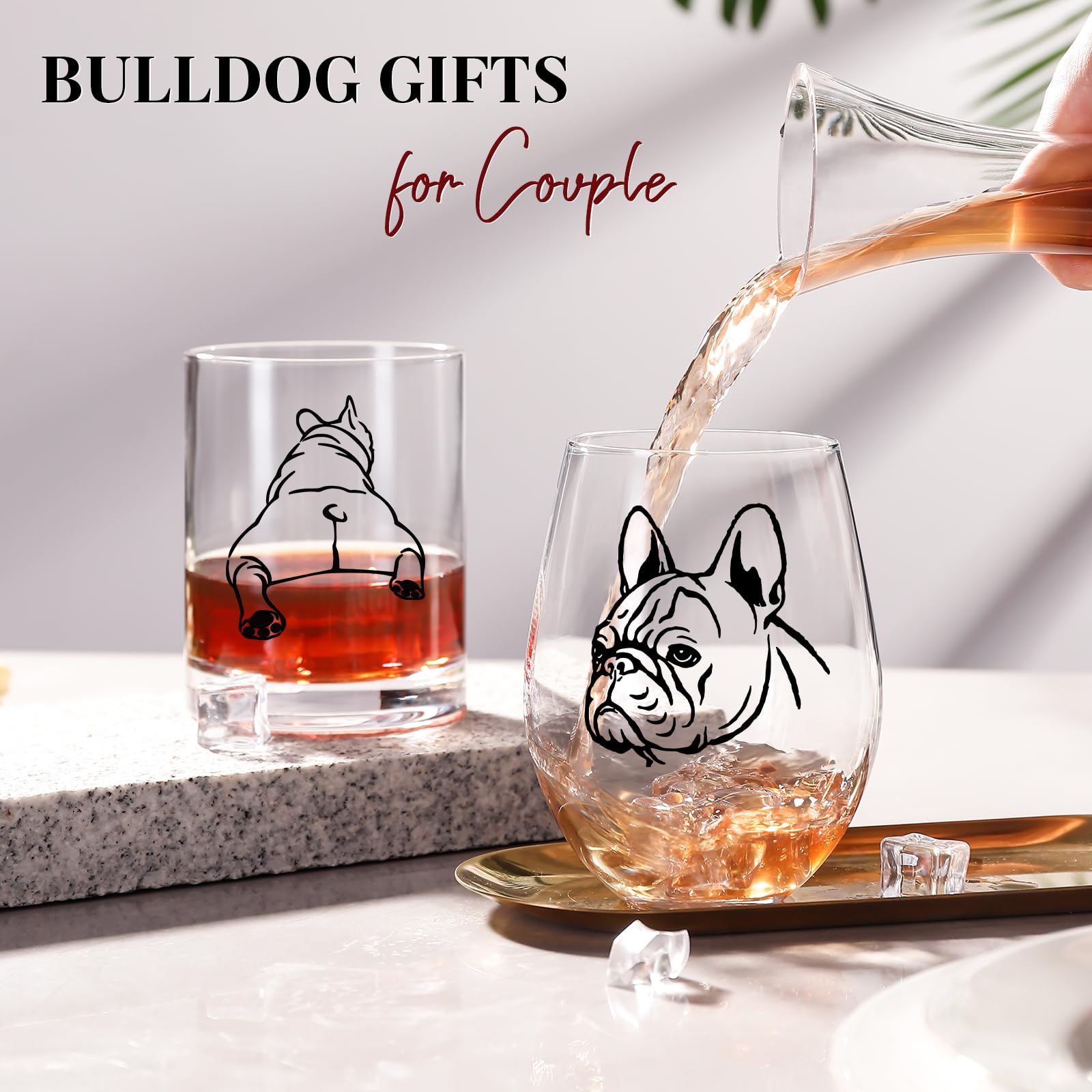 French Bulldog Wine Glasses Set 2 - Funny&Cool Bulldog Puppy Dog Gifts for BullDog Lovers - Drinkware Round Indoor