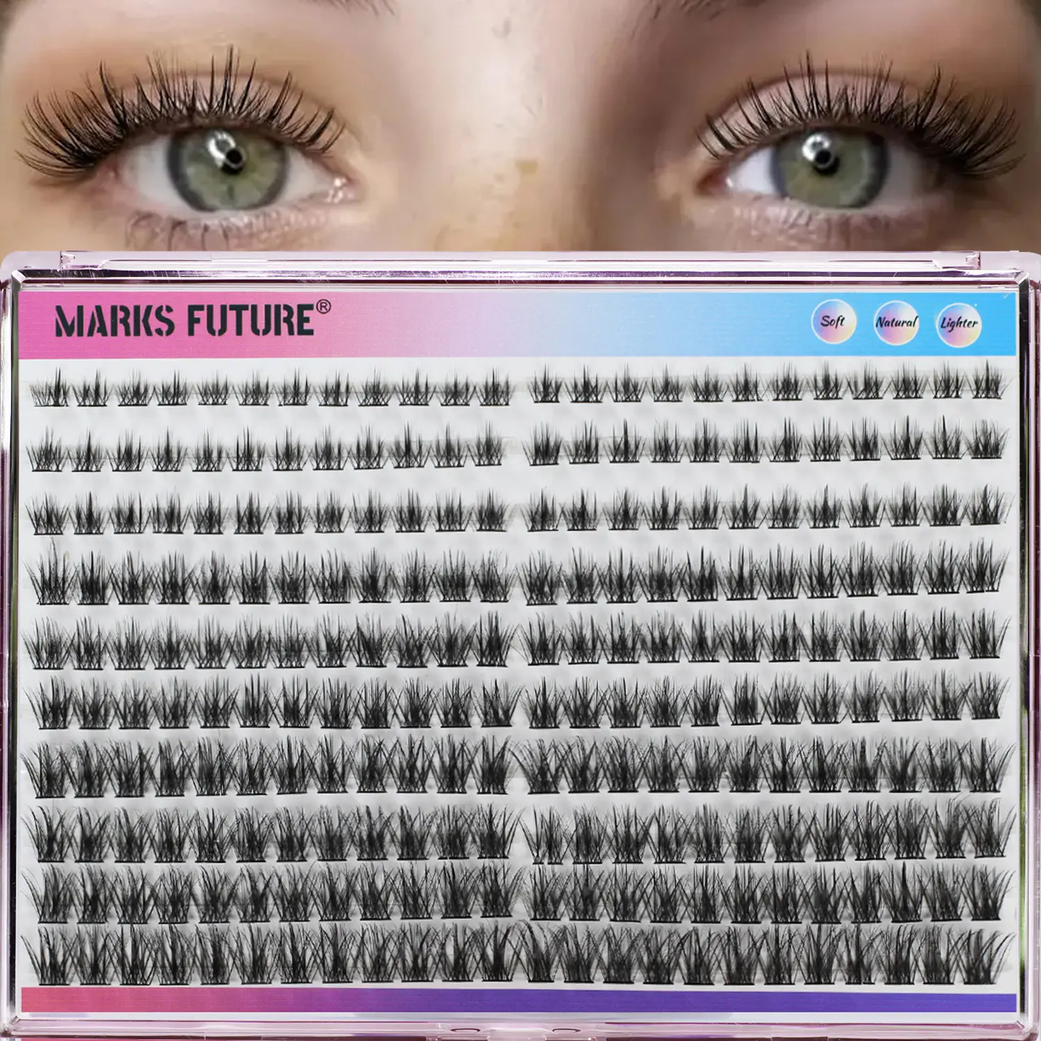 240pcs Large Capacity Volumized False Eyelashes, Natural Lazy Segment Lashes, Fluffy C Curl, Mixed Length, 0.07mm Thickness, Ideal for Beginners and Parties