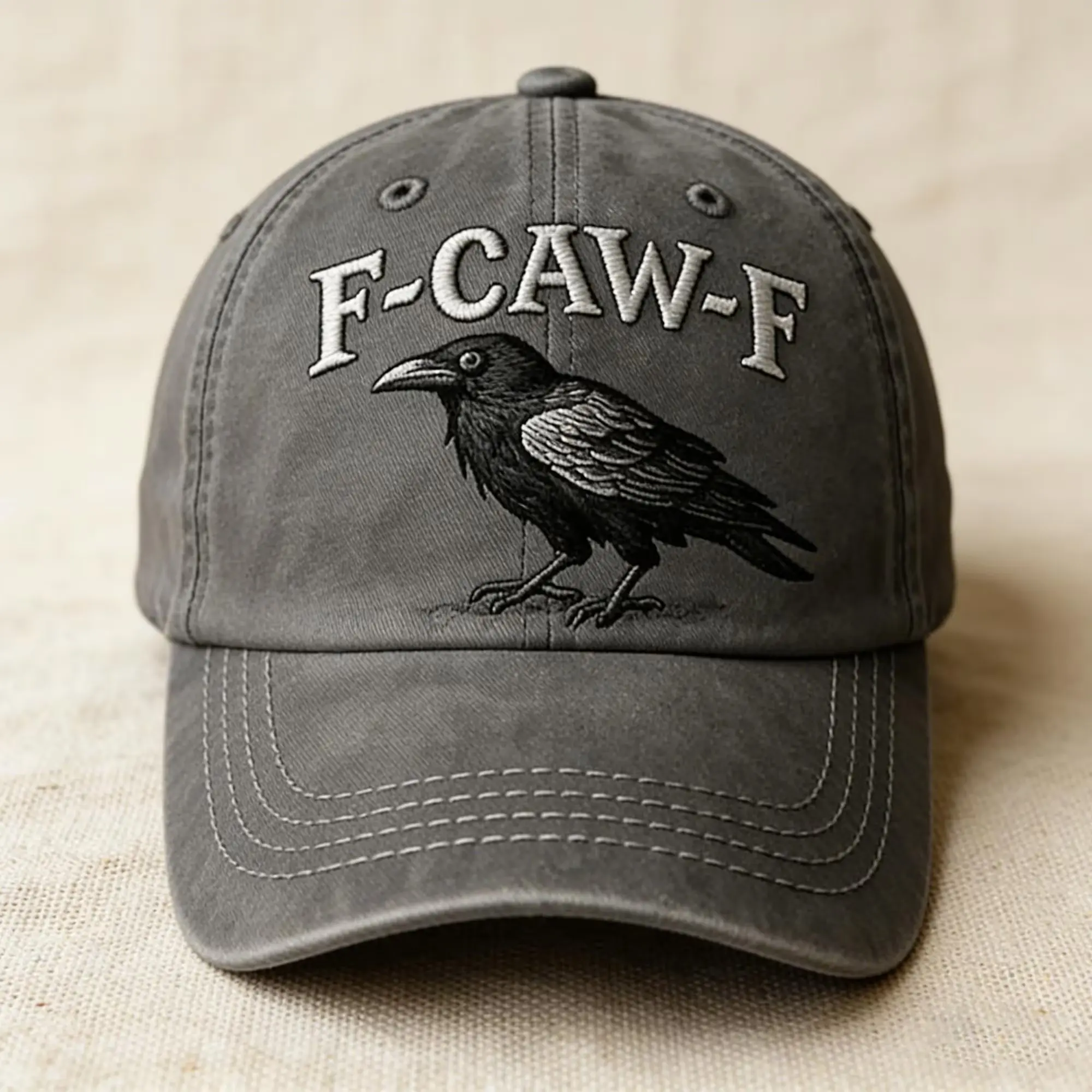 F Caw F Crow Embroidered Baseball Cap | Washed Cotton Vintage Streetwear Hat Vanesa  Súkeníková