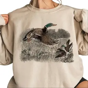 Mallard Duck Vintage Crewneck Sweatshirt - National Hunting Day Retro Hunting Season – Unisex Cotton Apparel Fathersdaygift Womenswear - KitchenEra