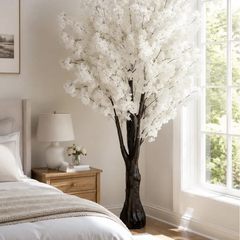 6.5FT (2m) White Life-Like Artificial Cherry Blossom Tree - Durable All-Seasons Decorative Asian Plant, Casual House Decor, Photo-Ready, DIY Fuller Look, Shapeable Indoor-Outdoor Home Floor Decor