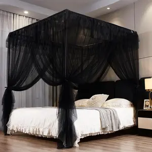 Kertnic Black Canopy Bed Curtains for Girls & Adults, Queen King Bed Canopy Drapes Netting, Practical Mosquito Net for Bed (King- 86" W*78" L*82" H)
