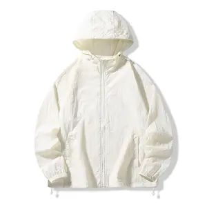 Men's Plain Long-Sleeve Zipper Hooded Windproof Coats - Lightweight, Quick-Drying, Water-Resistant Menswear for Casual Outdoor Use