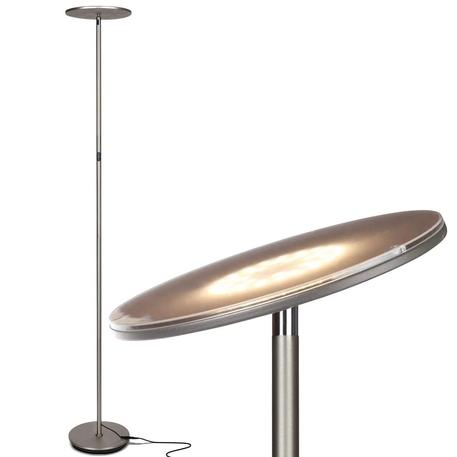 Brightech Sky Flux LED Torchiere Floor Lamp - Adjustable LED Lights, 2700 Lumens, Halogen Alternative, 3 Light Options (Incl. Daylight), Dimmable Modern Uplight, 7.5 ft Cord, Metal Base for Living Room Writing & Relaxing