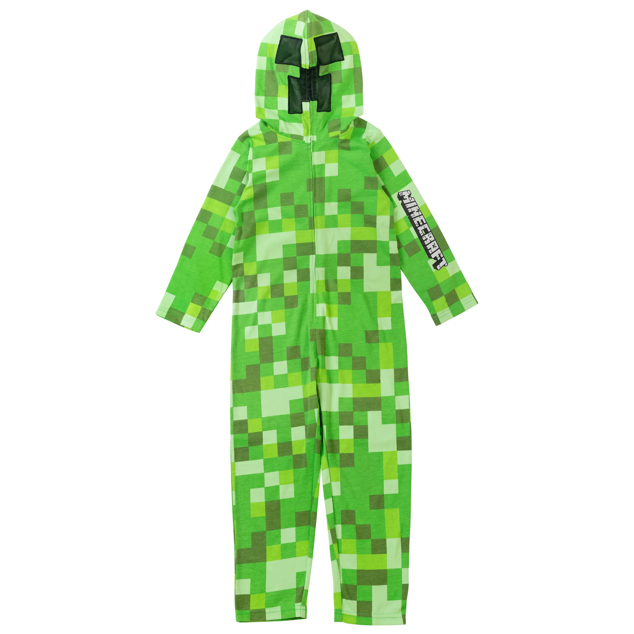 Minecraft Creeper Kids' Halloween Wear, Full-Length Allover Coverage Zip-Up Hooded Coverall, Green (Little to Big Kid Sizes)