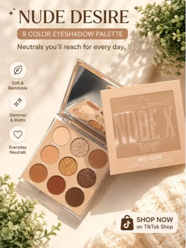 Beauty Creations -Nude X Shadow Palette with 9 Shades of Neutral Colors for Everyday Use
