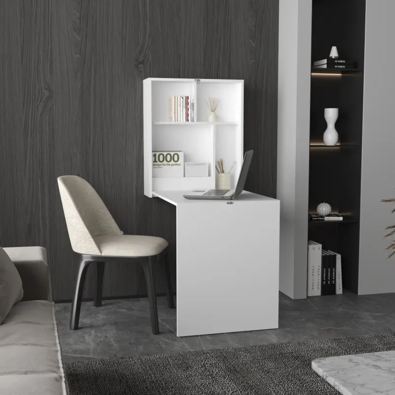 Kaplar pa Foldable Durable 33.30x23.70x54.80 inches Floating Table - 4-Shelf, Retractable, Ironing Desk, 40.90 lbs White Commercial/Office Furniture