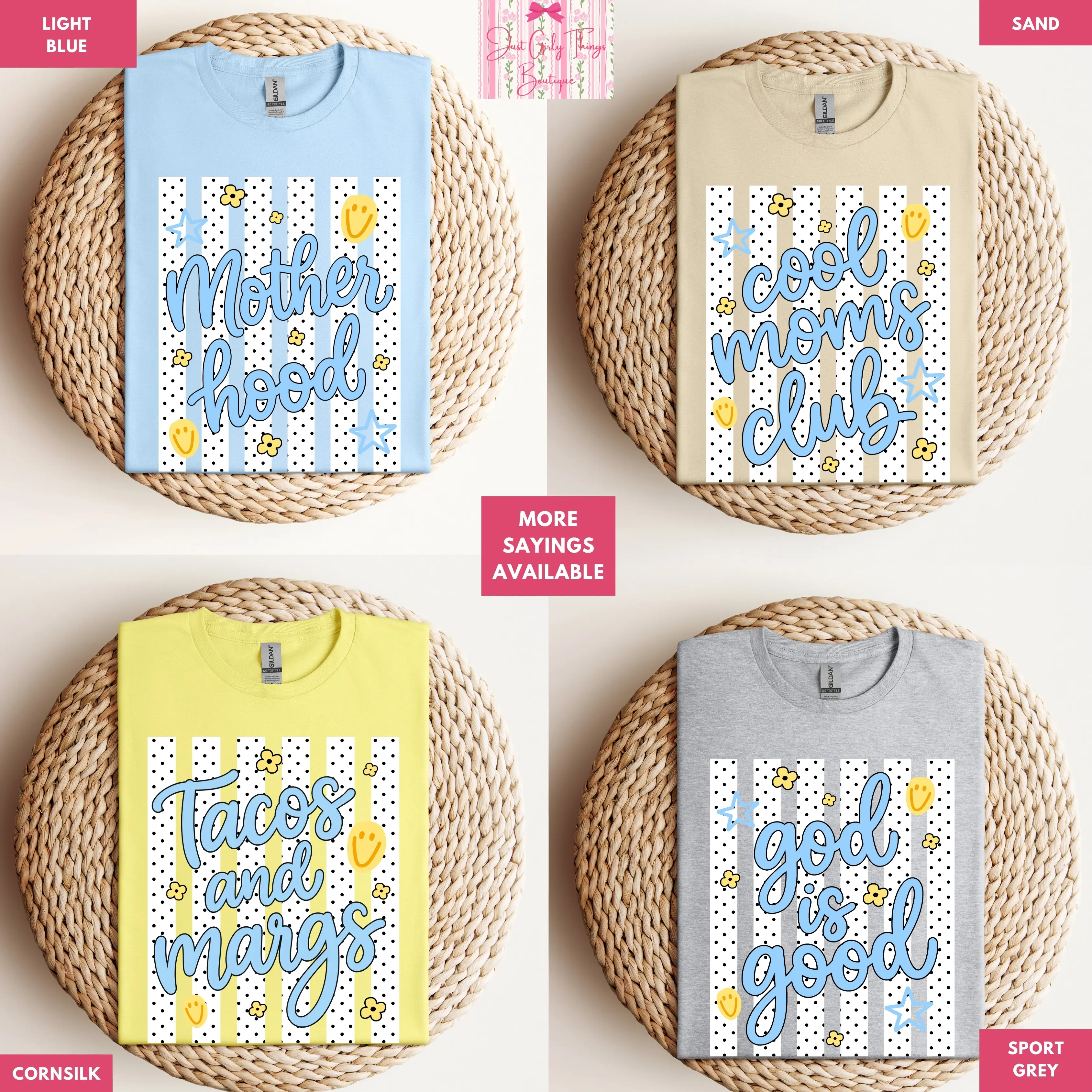 Polka Dot Preppy Striped Shirt - Gildan 64000 Softstyle Tee -  Summer Shirt, Beach Tee, Lake Tshirt, Smile Face Tee, Happy Face Tee, Faith Based Tee, Religious Tee, Preppy Christian Shirt, Preppy Mama Shirt, Motherhood Shirt