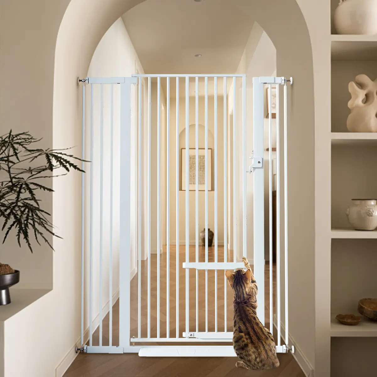 COMOMY 55.1" Extra Tall Pet Gate for Cats, 29.5-40.6" Extra Wide Cat Gate with Adjustable Cat Door, Pressure Mounted Easy Walk Through Pet Gate with Door for Stairs, Doorways, Kitchen Safety Fences, dealsforyou, summerwins, restock, dealsforyoudays, DFYD