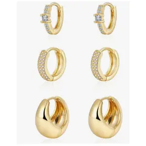 Gold Hoop Earrings Set for Women Trendy, 14K Gold Plated Lightweight Small Gold/Silver Hoop Earrings for Women Chunky Open Hoops Earrings Jewelry Gifts Makeup