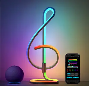 Lepro TB2 AI Smart Table Lamp, RGB+IC Addressable Color Changing Desk Light Alexa Google Enable, Music Sync Unique Cool LED Lamps for Game Room Decor Ambient Lighting, 16M Colors, Dimmable Desk Light 1%-100%, APP Control No Remote, 2.4 GHz