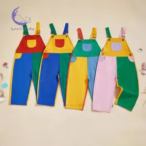 Baby Denim Overalls Contrast Color Sleeveless Square Neck Full Length Romper With Adjustable Shoulder Strap Sailor Suit Baby Toddler Outfit