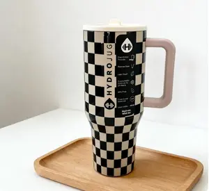 HydroJug Checkerboard Tumbler 40oz Insulated Leak-Proof BPA-Free Portable Drinkware Mug with Ergonomic Handle for On-the-Go Life Lightweight Stylish Flasks Bottles