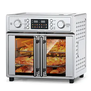 PlumChef 27.5QT Large Capacity French Double-Door Programmable Convection Toaster Oven - 1700W Air Fryer, 14 Preset Menus, 7-in-1 Multi-Function (Bake, Roast, Grill, Toast, Dehydrate, Defrost), Stainless Steel Silver Countertop Kitchen Appliance, Extra