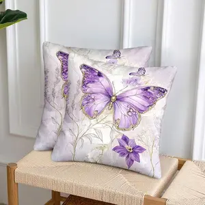 JIT 2pcs Butterfly, Floral, Purple Flat Print Pillow Covers, Lovely Cushion Covers, Tatami Decorative Pillow Covers, Festival Decorative Pillow Covers, Living Room Bedroom Sofa Decorative Pillow Covers, Gift for Family (Pillow Insert Not Included)