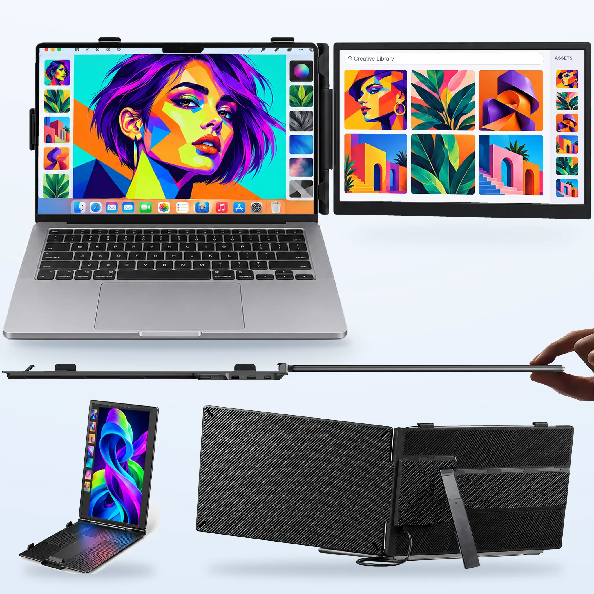AOKER 14" Portable Monitor for Laptop, 1080P FHD IPS Ultra-Slim External Display with Adjustable Stand, Width-Adjustable Foldable Design，Plug & Play Monitor Extender Screen for 13-17" Laptops, PC, Mac, Switch, Xbox, 1.96 lbs
