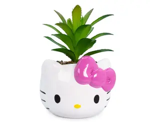Sanrio Hello Kitty Face 3-Inch Ceramic Mini Planter with Artificial Succulent