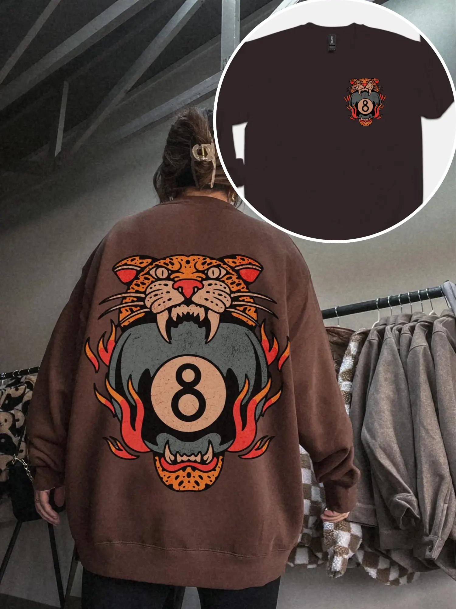 Lucky Leopard Sweatshirt Traditional Tattoo 8 Ball Shirt Grunge Streetwear  Lucky Me Yallternative Aesthetic Hoodie Vintage Western Crewneck