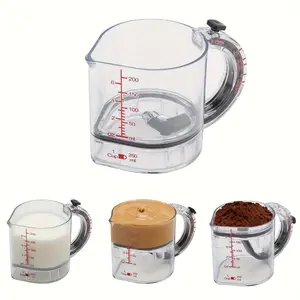 4in 1 Measuring Cup, Push Cup Plastic Measuring Cups with Adjustable Base, Measure Cups for Home/Kitchen Sticky Stuff, Easy Read for Liquid/Dry Ingredients, Easy to Clean - 250ml