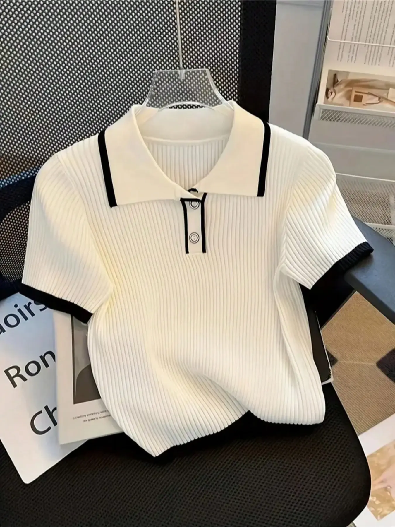 Women's Polo Collar Pullover Sweater, Casual Long Sleeve Drop Shoulder Knitwear, Fall & Winter Fashion, Comfortable Fit, Tops