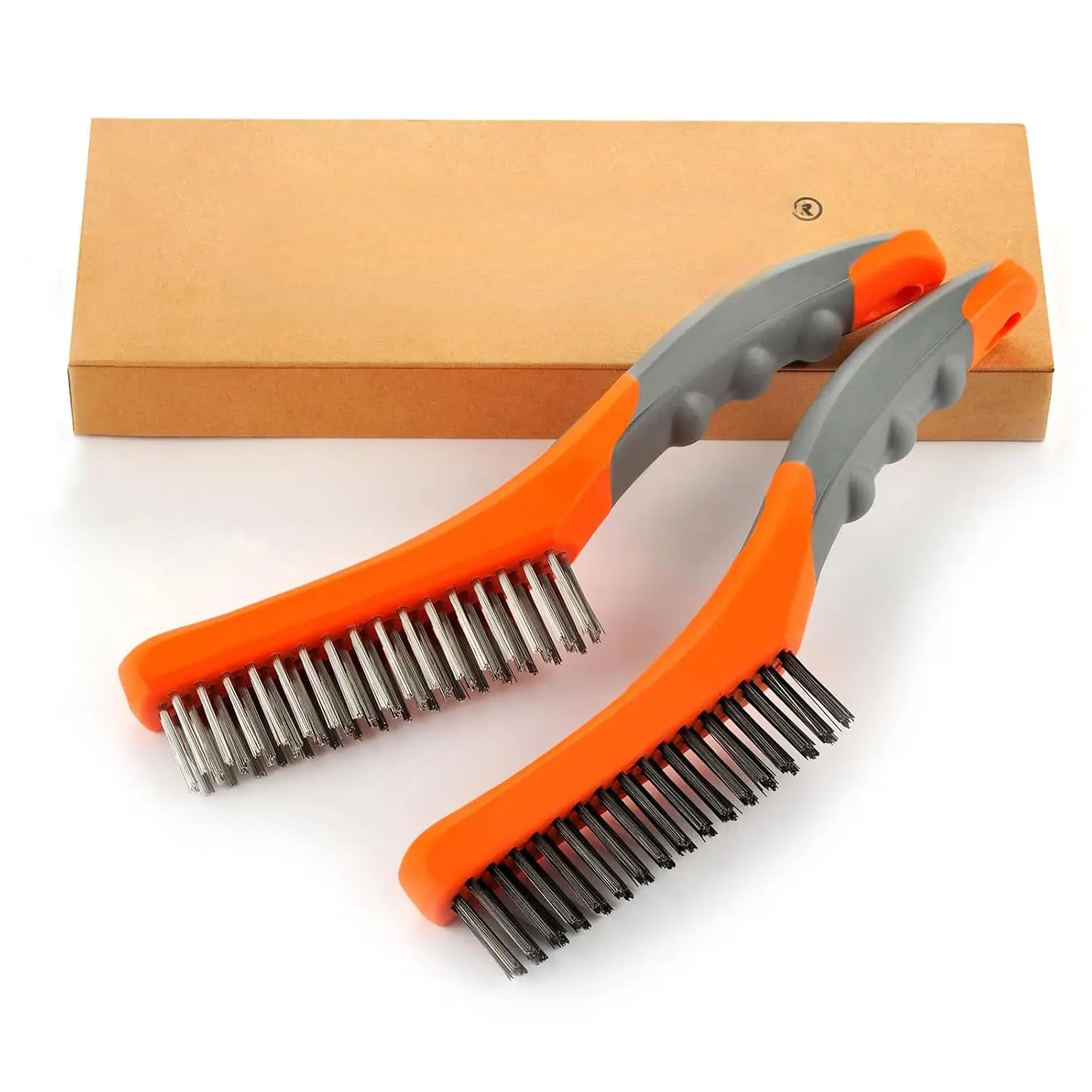 Wire Brush Set, Heavy Duty Stainless Steel and Carbon Steel Wire Brushes for Cleaning Rust, Grill, Dirt,  Removal, Welding, Stiff Bristle Metal Brush with 10" Plastic Handle, Large, 2 count