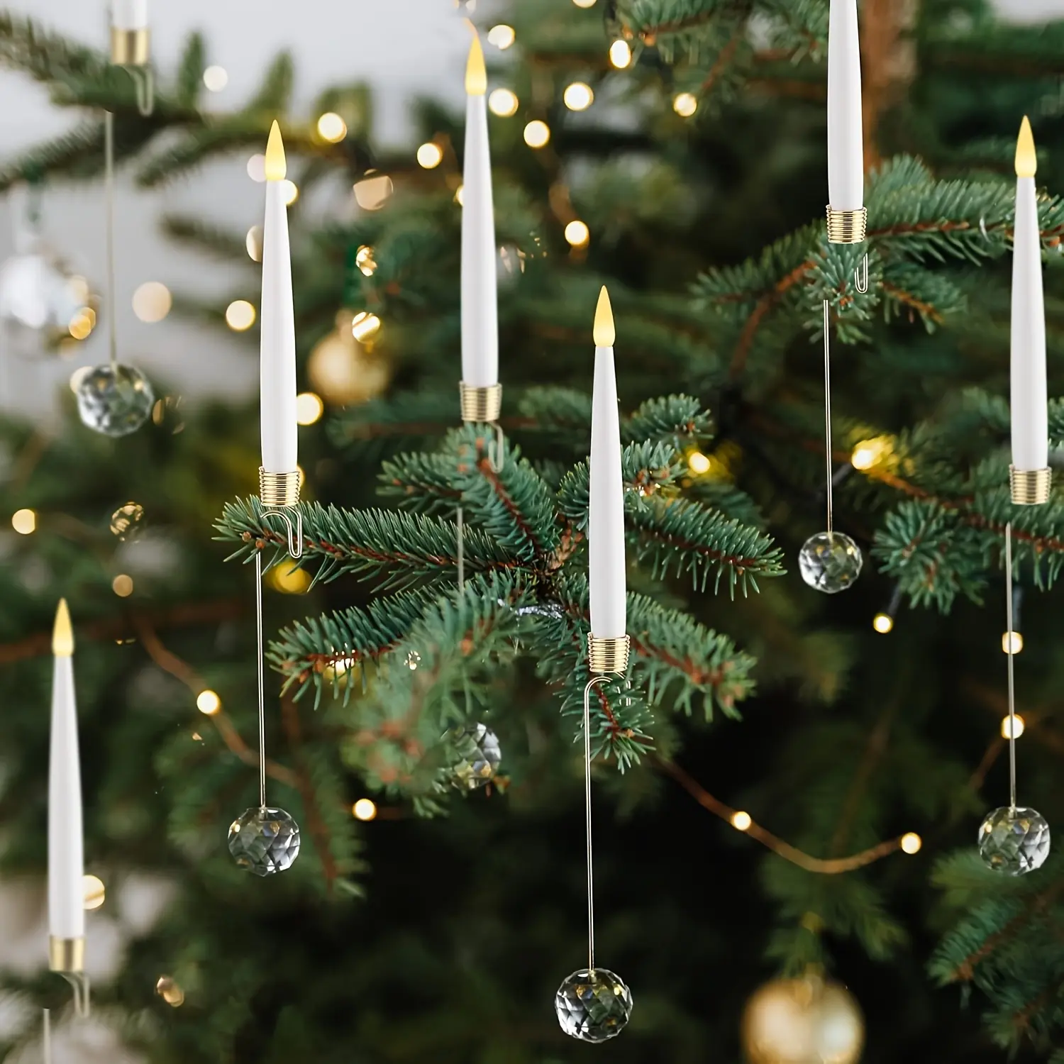 JMTONE Christmas Tree Candles, 12 Pack Flameless Taper Candles for Christmas Tree Decor, Fake LED Candle Battery Operated with Remote for Xmas Wedding Home Gift with Crystal Ball Hook