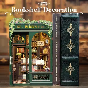 [OWL Bookstore]Book Nook Kit,DIY Miniature House Kit for Bookshelf Decor, Book Nook Kits for Adults & Beginners, 3D Wooden Puzzle Dollhouse, Ideal Gift for Family and Friends, Miniature Set